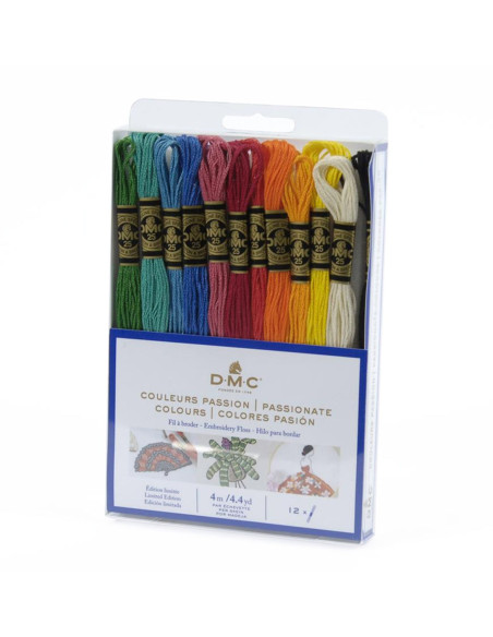 Pack de 12 meadas de fios para bordar mouliné DMC - Cores paixão