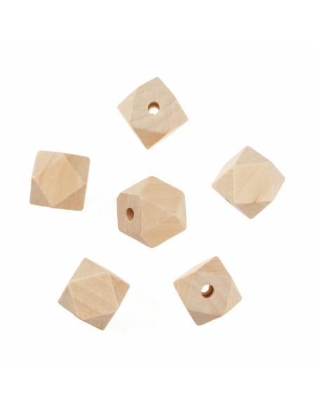Contas geométricas artesanais de madeira para macramé - 20 mm