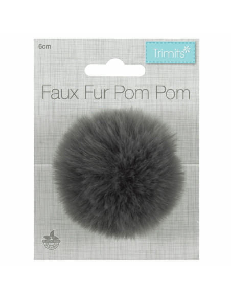 Pompom imitação de pele 6 cm - Cinza