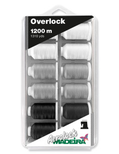 Caixa de 12 cones para overlock Aerolock n° 125 Madeira - Preto e branco