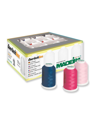 Caixa de 12 cones para overloque Overlockbox Madeira - Azul Marinho & Rosa