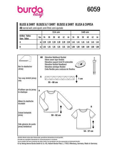 Molde de T-shirt e blusa - Burda 6059