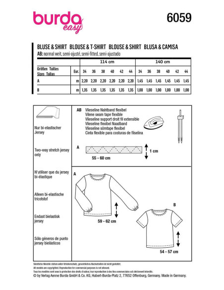 Molde de T-shirt e blusa - Burda 6059