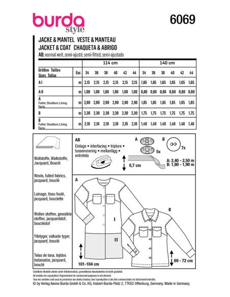 Molde de casaco e jaqueta - Burda 6069