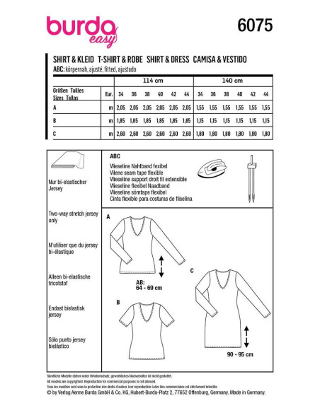 Molde de T-shirt e vestido - Burda 6075