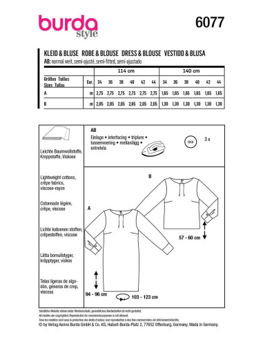 Molde de vestido e blusa - Burda 6077