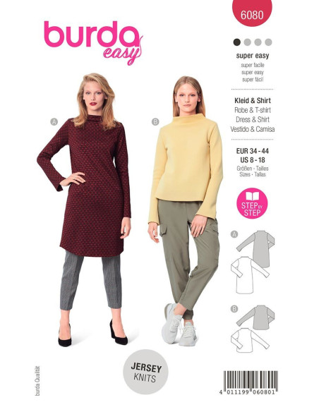 Molde de vestido e T-shirt - Burda 6080