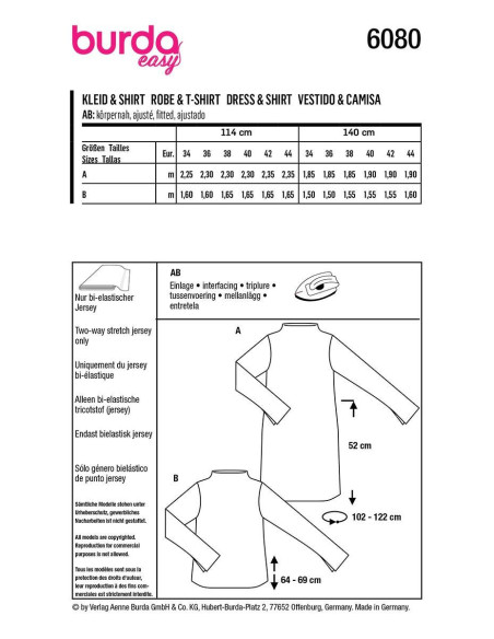 Molde de vestido e T-shirt - Burda 6080