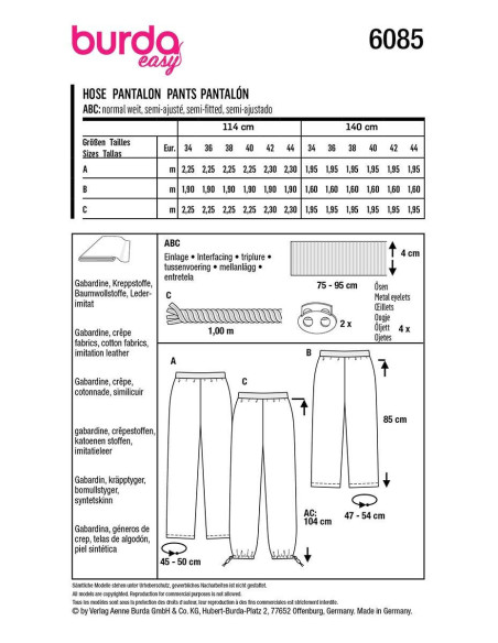 Molde de calça - Burda 6085