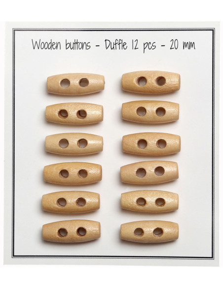 Conjunto de 12 botões de madeira clara tipo bastão 20 mm