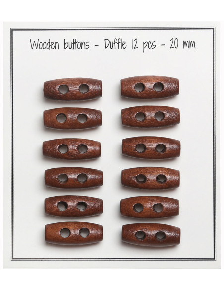 Conjunto de 12 botões de madeira clara em forma de bastão 20 mm