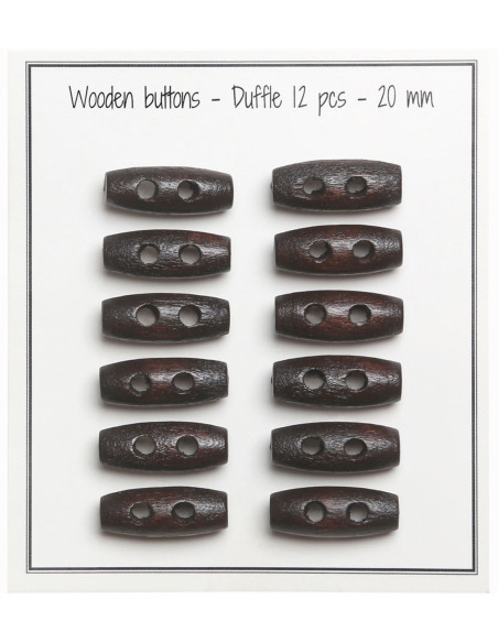 Conjunto de 12 botões de madeira escura tipo bastão 20 mm
