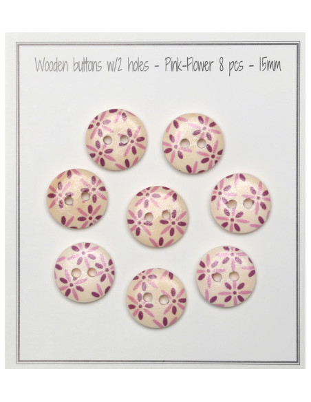 Conjunto de 8 botões de madeira 15 mm - Flores