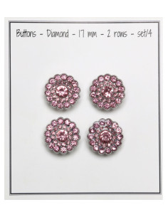 Conjunto de 4 botões Strass 17 mm - Rosa