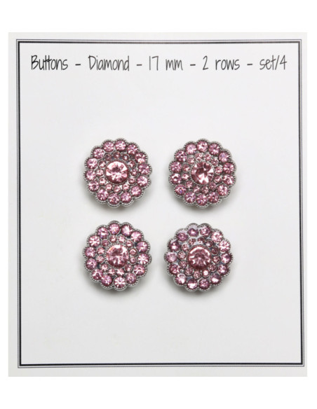 Conjunto de 4 botões Strass 17 mm - Rosa