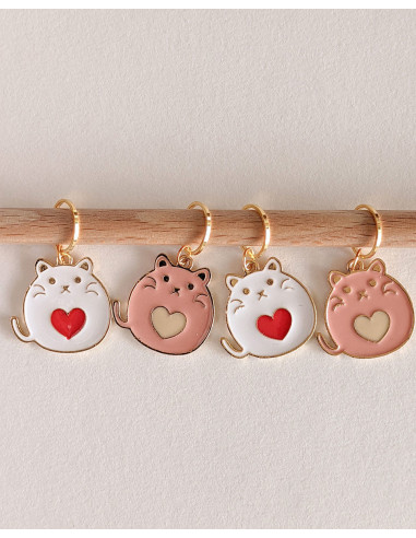 Conjunto de 4 marcadores de malha - Gatos corações