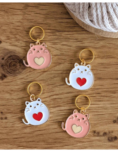 Conjunto de 4 marcadores de malha - Gatos corações