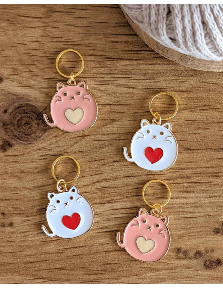 Conjunto de 4 marcadores de malha - Gatos corações