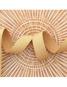 Cinta de poliéster lurex com aparência de algodão - Bege escuro e dourado