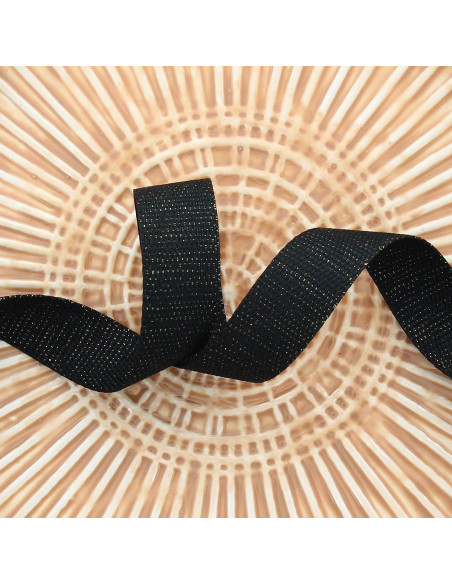Correia de poliéster lurex com aparência de algodão - Preto e dourado