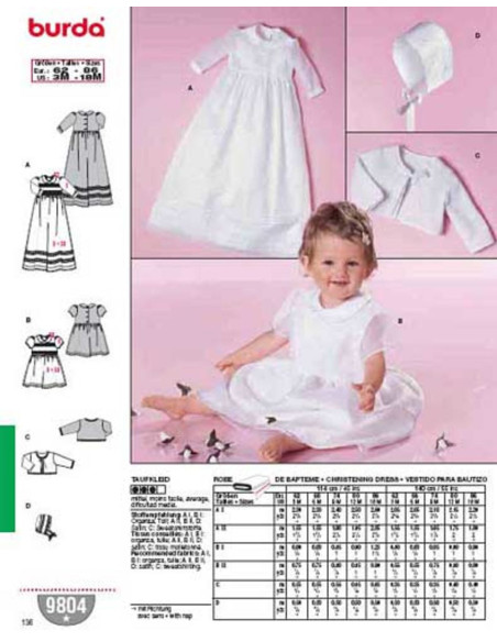 Molde de vestido de batismo - Burda 9804