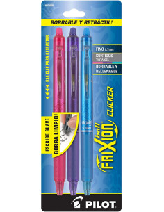 Conjunto de 3 canetas roller Pilot FriXion Ball Clicker - Fúcsia, violeta e turquesa