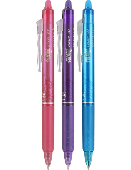 Conjunto de 3 canetas roller Pilot FriXion Ball Clicker - Fúcsia, violeta e turquesa