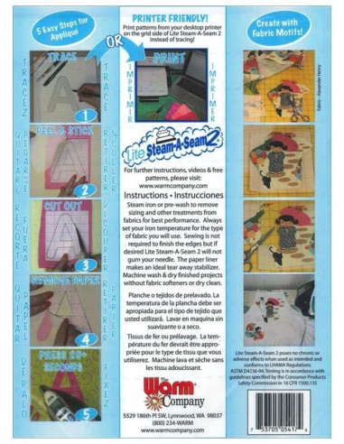 Conjunto de 5 folhas termocolantes dupla face Lite Steam-A-Seam2