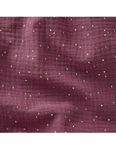 Tecido de gaze dupla de algodão com mini bolinhas douradas - Rosa antigo