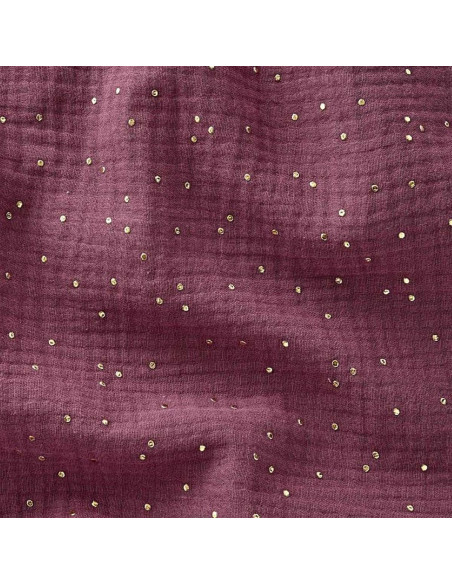 Tecido de gaze dupla de algodão com mini bolinhas douradas - Rosa antigo