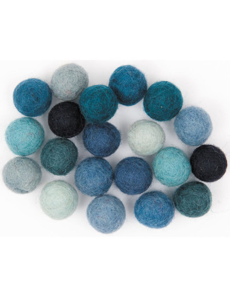 Bolas de feltro - Mistura azul
