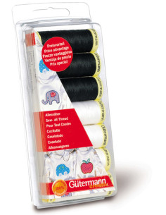 Conjunto de 7 linhas de costura preto e branco Gütermann