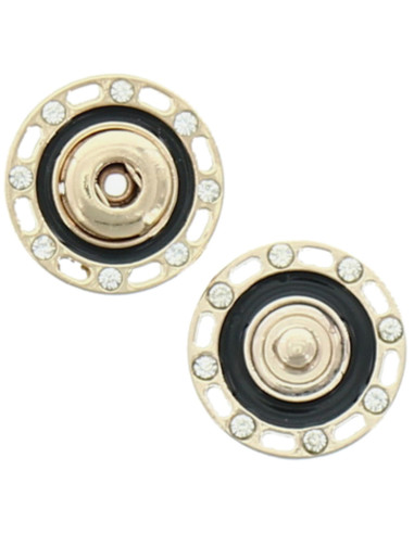 Botão de pressão com strass - Ouro e preto
