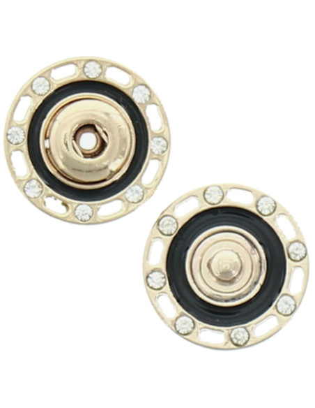 Botão de pressão com strass - Ouro e preto