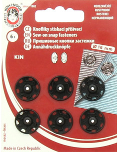 Botões de pressão de metal 16 mm - Preto