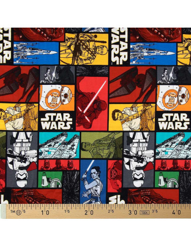 Tecido jersey Star Wars - Personagens coloridos
