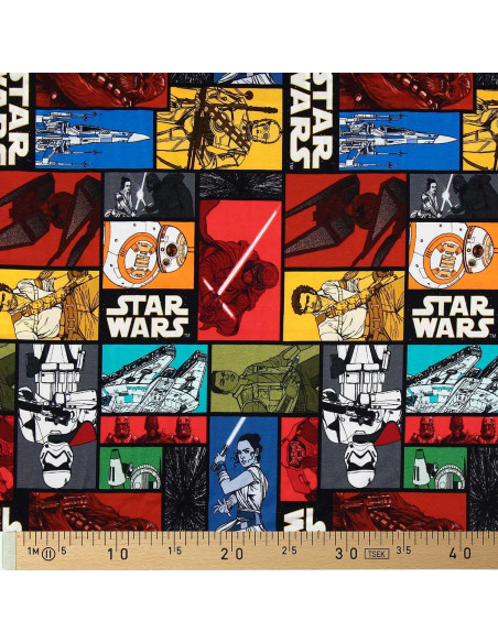 Tecido jersey Star Wars - Personagens coloridos