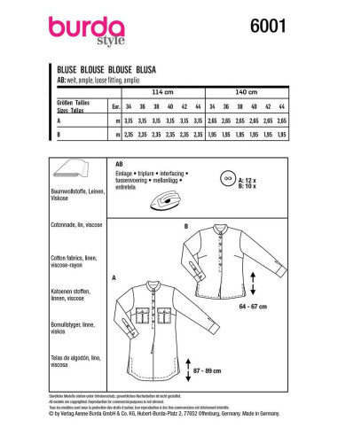 Molde de blusa - Burda 6001