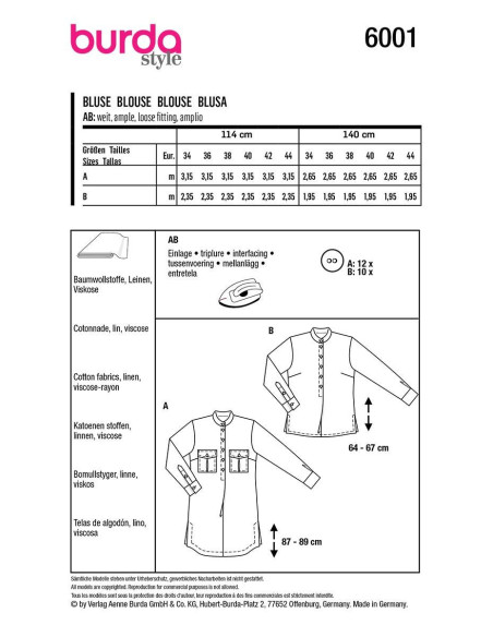 Molde de blusa - Burda 6001