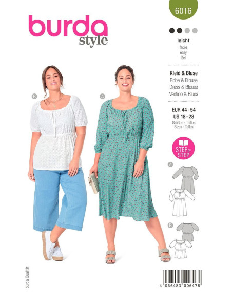 Molde de vestido e blusa - Burda 6016
