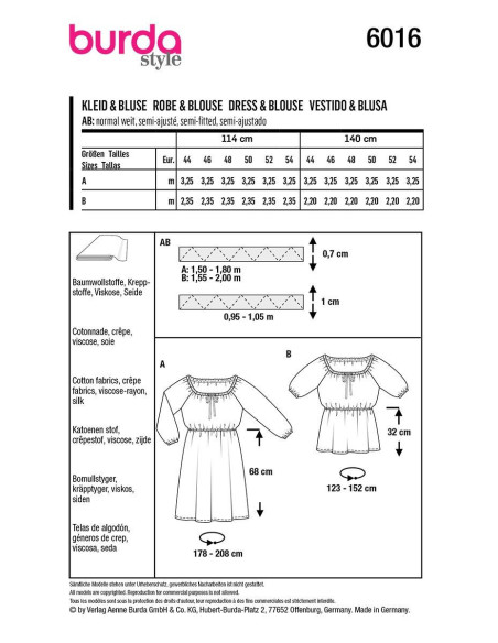 Molde de vestido e blusa - Burda 6016