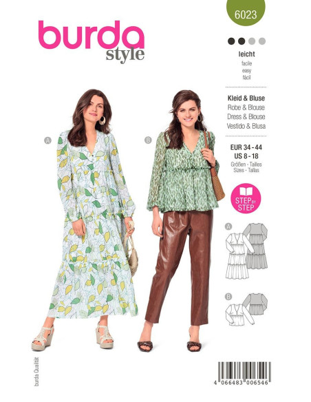 Molde de vestido e blusa - Burda 6023