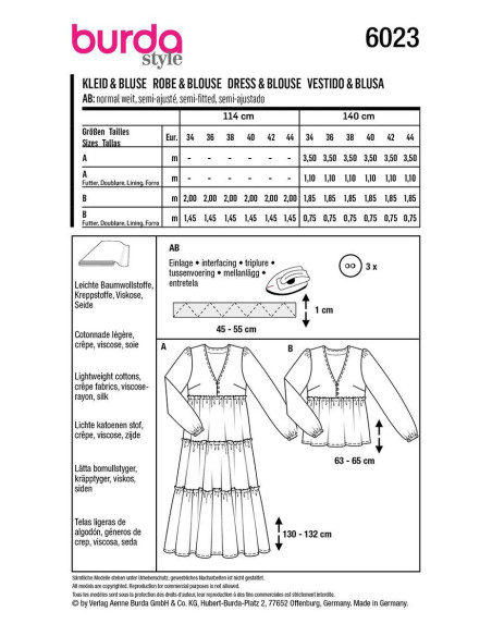 Molde de vestido e blusa - Burda 6023