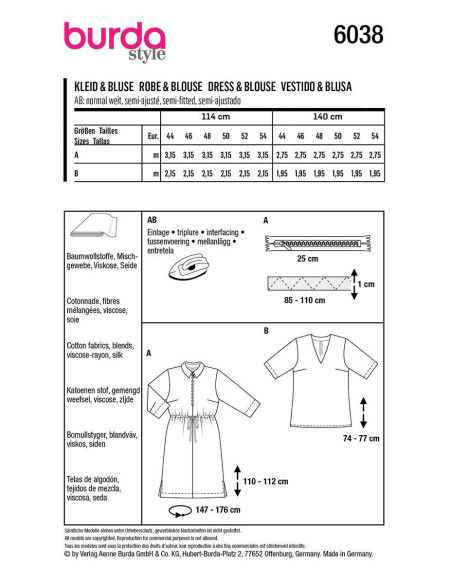 Molde de vestido e blusa - Burda 6038