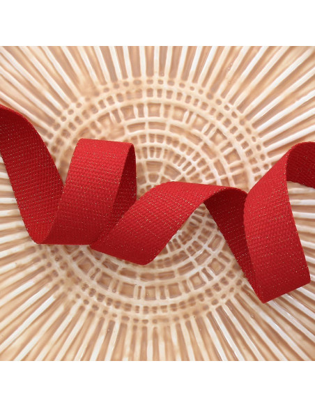 Fita de poliéster lurex com aparência de algodão - Vermelho e dourado