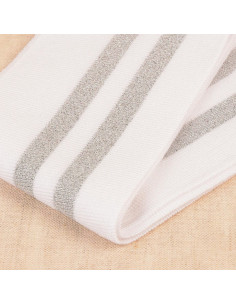 Punhos e cintura em rib - Branco com riscas prateadas