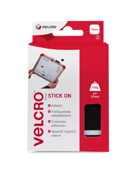 VELCRO® Brand Quadrados autoadesivos 25mm x 24 preto