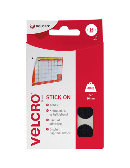 Pastilhas adesivas autocolantes VELCRO® Brand 16mm x 16mm preto