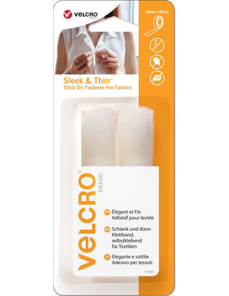 VELCRO® Brand Sleek & Thin adesivo para têxteis 19mm x 60cm Branco