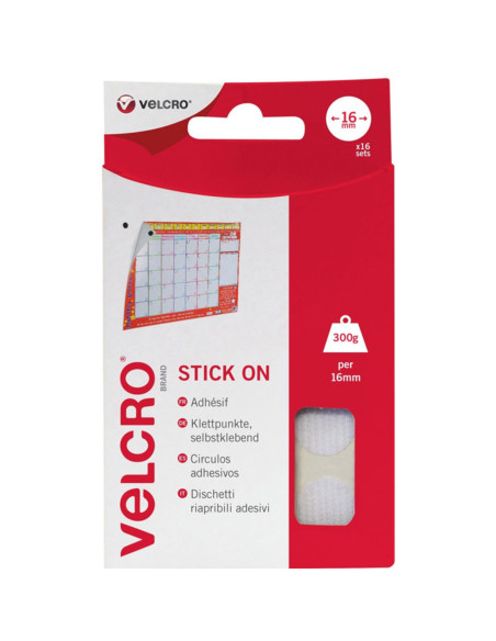 Pastilhas adesivas autocolantes VELCRO® Brand 16mm x 16mm branco